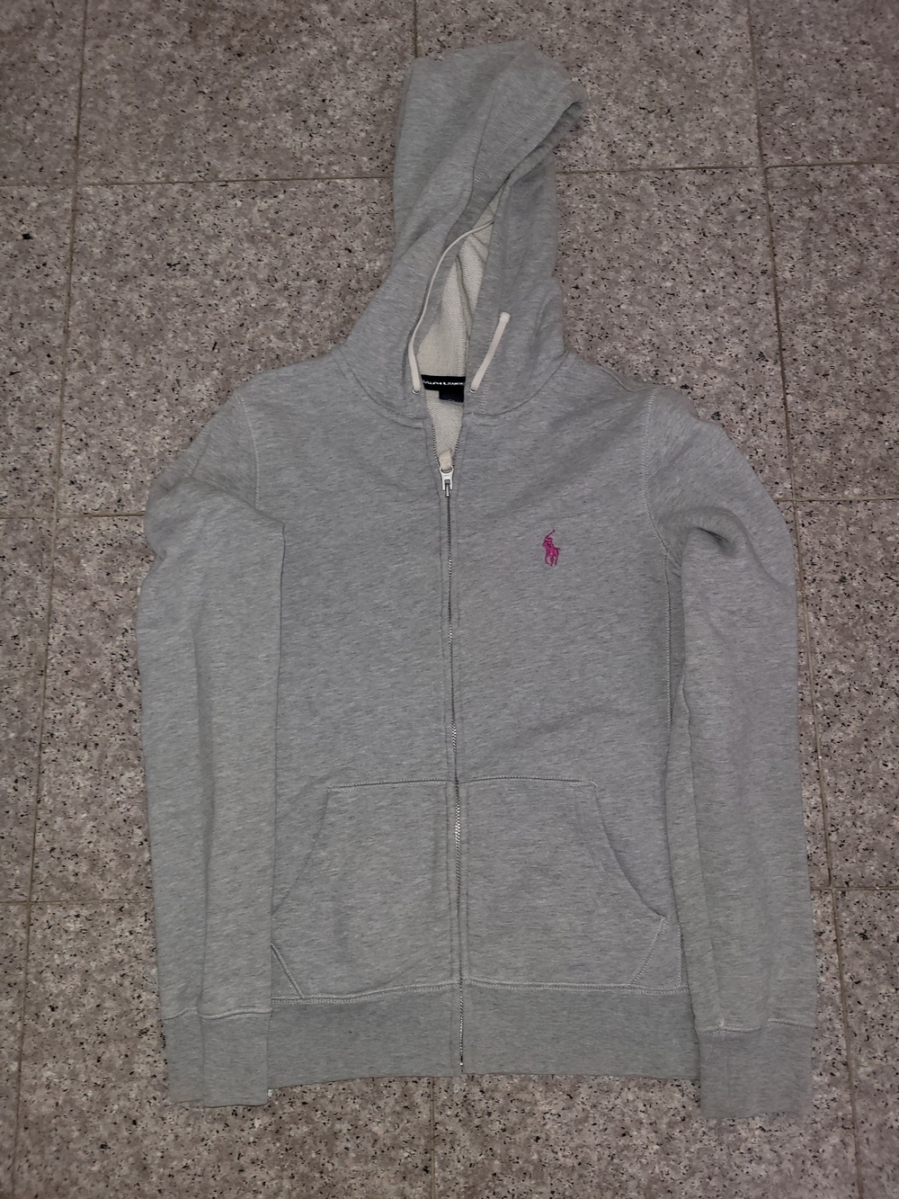 Ralph Lauren Light Gray Hoodie with Pink Polo Logo